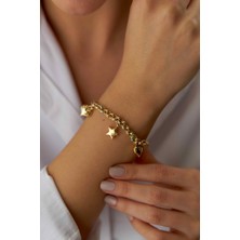 Yavuz Kuyumculuk 14 Ayar Altın Mineli Sallantılı Kalp Yıldız Bileklik