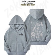 Unisex Crystal Collection Moonstone Baskılı Oversize Sırt Baskılı Fermuarlı Kapşonlu Hırka