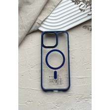 Elixem İphone 15 Pro Max Uyumlu Lacivert Şeffaf Baysal Darbe Korumalı Kılıf