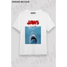 Unisex Oversize Kalıp Poster Shark Film Jaws Tasarım Baskılı Tshirt