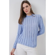 Hiccup Kadınlar BDART Dokulu Slim Fit Dik Yaka Bluz Maya Mavisi