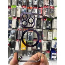Elixem İphone 14 Pro Uyumlu Şeffaf Mor Doyers Sert Mika Alt Kısım Açık Kılıf