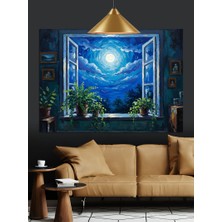 Karizma Tablo Dolunay Pencere Kenarı Gece Dekoratif Kanvas - Mdf Ahşap Tablo