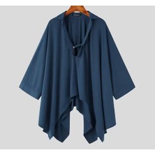 AGM Incerunmen Erkek Rahat Kesim Mavi  Gömlek , V Yaka Salıncak Boyun Erkek Streetwear