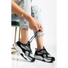 İnfon Ayakkabı Marketi SP-172-2 Siyah Gri Bağcıklı Kadın Spor Ayakkabı