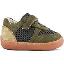 Rakerplus Bob Hakiki Deri Haki Yeşil Barefoot Cırtlı Lastikli Bebek Sneaker Ayakkabı