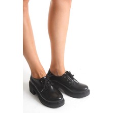 İnfon Ayakkabı Marketi K-707 Siyah Kırışık Rugan Yüksek Tabanlı Bağcıklı  Loafer Ayakkabı