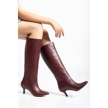 İnfon Ayakkabı Marketi SYT-2025 Bordo Cilt  Günlük Kadın Çizme