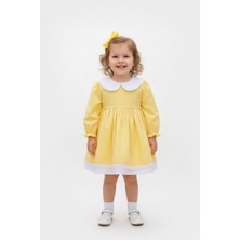 Bertuğ Bebek Bebe Yaka Dantelli Kız Çocuk Bebek Poplin Pamuk Elbise