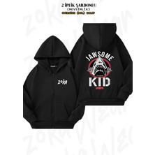 Unisex Jaws Jawsome Kid Shark Baskılı Oversize Sırt Baskılı Fermuarlı Kapşonlu Hırka