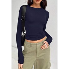 Tarz Cool Kadın Bisiklet Yaka Basic Uzun Kollu Likralı Body