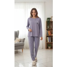 Gigi Giyim Çiçek Desenli Kadın Pijama Takımı Mor