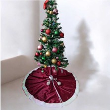 Moda Nur Yılbaşı Çam Ağacı Altı Örtüsü, Çam Ağacı Ayak Halısı Örtüsü, Bordo Renk ,kadife Kumaş,80 cm