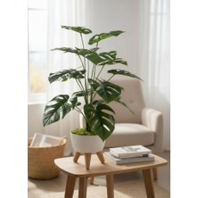 Nettenevime Yapay Çiçek Salon Bitkisi Monstera 70CM 18 Yaprak Beyaz Zigon Saksıda