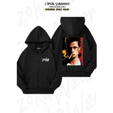 Unisex Tyler Durden Brad Pitt Fight Club Baskılı Oversize Sırt Baskılı Fermuarlı Kapşonlu Hırka