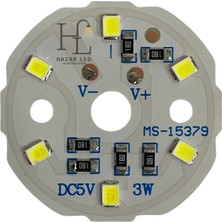 Hazar Led 5 Volt 3 Watt Smd 2835 Ledli Hazır Projektör Ledi Beyaz Yuvarlak Pcb Avize Ledi 33MM (3 Adet)