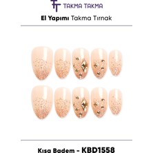 Takma Takma 10'lu Ten Kısa Badem KBD1558 Tekrar Kullanılabilir El Yapımı Protez Takma Tırnak Ten Rengi-Xs