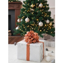 Parti Adresi Hediye Paketleme Seti Kağıt Fiyonk ve Kurdele Kırmızı-Kraft Çizgili 2'li