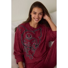 Penti Bordo Kuromi Baskılı Uzun Kollu Termal Etkili Pijama Takımı