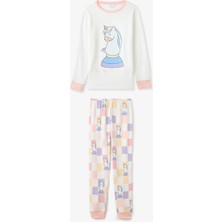 Penti Kırık Beyaz Kız Çocuk Chessicorn Unicorn DesenliUzun Kollu Pijama Takımı
