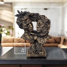 İki Yedi Konsept Lovers 77-1 Aşık Yüzler Heykeli Romantik Çift Figürü Antik Bronz Renk Dekoratif Aşk Heykeli Sevgili
