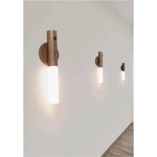 Şarjlı LED Ahşap Renk Duvar Lambası - Hareket Sensörlü – Aplik-Kablosuz - Lüks