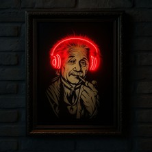 Einstein Neon Kulaklık Temalı Duvar Tablosu (Çerçeveli)