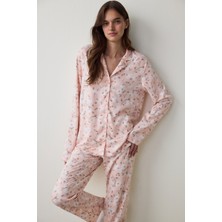 Penti Açık Pembe Ellie Çiçekli Gömlek Yaka Uzun Kol Pijama Takımı