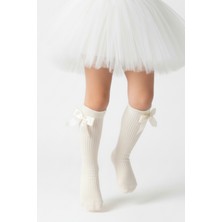 Kız Çocuk Fiyonk Detaylı Diz Altı Çorap / Ekru