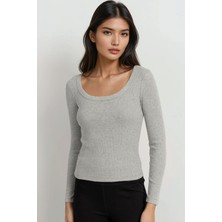 Hiccup Kadın Basics Pamuk Karışımlı Tişört Açık Gri