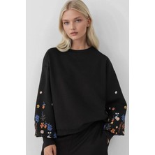Hiccup Kadınlar Baskılı Uzun Kollu Yuvarlak Yaka Sweatshirt Siyah
