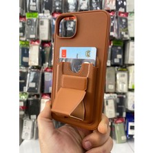 Elixem İphone 14 Pro Uyumlu Kahverengi Cicelix Standlı Kartlıklı Suni Deri Kılıf