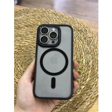 Elixem İphone 15 Pro Uyumlu Şeffaf Siyah Rodi Magsafe Sert Kılıf