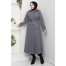 Doque Kışlık Kaşe Kadın Kaban Çift Düğme Genç Spor Model Araboy Gri 57026