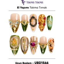 Takma Takma 10'lu Renkli Uzun Badem  UBD1566 Tekrar Kullanılabilir El Yapımı Protez Takma Tırnak Renkli-L