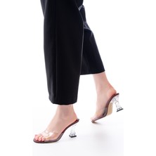 İnfon Ayakkabı Marketi S-619 Bordo Rugan Şeffaf Bantlı Şeffaf Topuklu Yuvarlak Burunlu Kadın Terlik