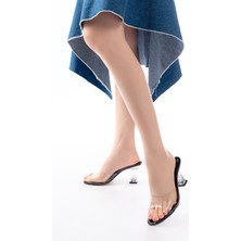 İnfon Ayakkabı Marketi S-619 Siyah Rugan Şeffaf Bantlı Şeffaf Topuklu Yuvarlak Burunlu Kadın Terlik