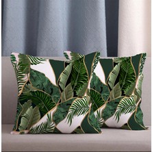 Alkan Homes 2 li Kombin 3 Boyutlu Yaprak Desen Dijital Baskılı Kırlent Kılıfı