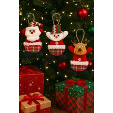 Home Dekor Hediye 3'lü Peluş Karakterlerle Eğlenceli Yeni Yıl Dekoru Noel Figürleri Yılbaşı Ağaç Süsleri 17 cm x 11 cm