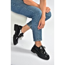 Fox Shoes V820007108 Siyah Rugan Kalın Tabanlı Klasik Ayakkabı