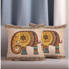 Alkan Homes 2 Li Kombin Krem Zemin Fil Temalı  Dijital Baskılı Kırlent Kılıfı