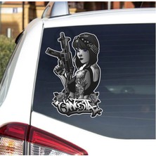 Sticker Dizayn Mavi Gözlü Mafya Kız Sticker - Araba Oto Motosiklet Karavan Sticker - 00064
