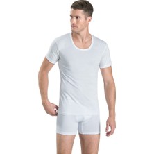 Jiber Erkek 3'lü Beyaz Bisiklet Yaka Fanila Pamuklu Atlet