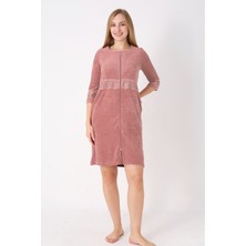 Intensive Collection Kiremit Fermuarlı Dantelli Cepli Pamuklu Havlu Truvakar Kollu Elbise