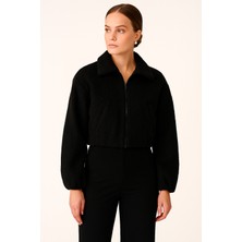 Sd Butik Kadın Kısa Teddy Ceket – Yumuşak Dokulu, Fermuarlı, Sıcak Tutucu