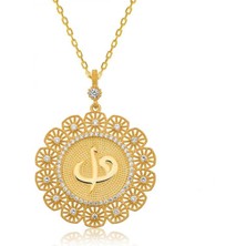 Gumush Hk Gümüş Kadın Kolye Altın Kaplama Elif Vav |Gümüş Takı Hediyelik Ürünler