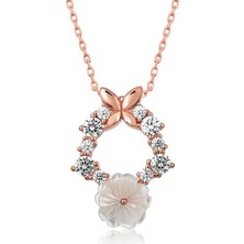 Gumush Hk Gümüş Kadın Kolye Rose Bahar Çiçeği |Gümüş Takı Hediyelik Ürünler