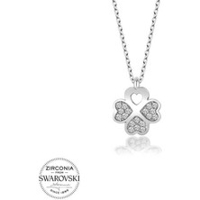 Gumush Hk Gümüş Kadın Kolye Kristal Taşlı Yonca |Gümüş Takı Hediyelik Ürünler