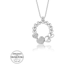 Gumush Hk Gümüş Kadın Kolye Kristal Taşlı Çember Kalp |Gümüş Takı Hediyelik Ürünler