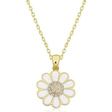 Gumush Hk Gümüş Kadın Kolye Gold Papatya |Gümüş Takı Hediyelik Ürünler